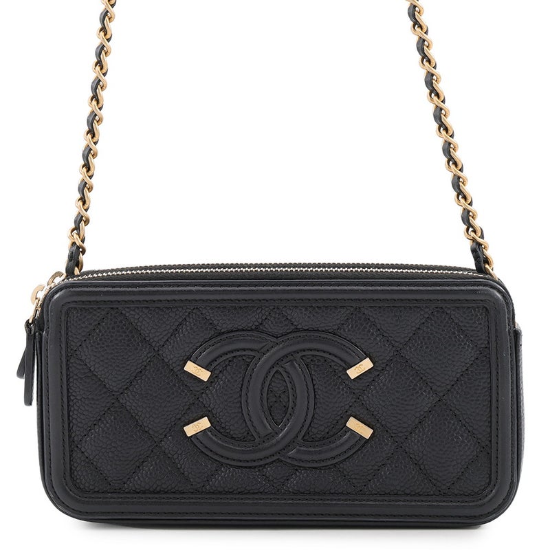 シャネル チェーンウォレット CCフィリグリー キャビアスキン A84450 CHANEL 長財布 黒