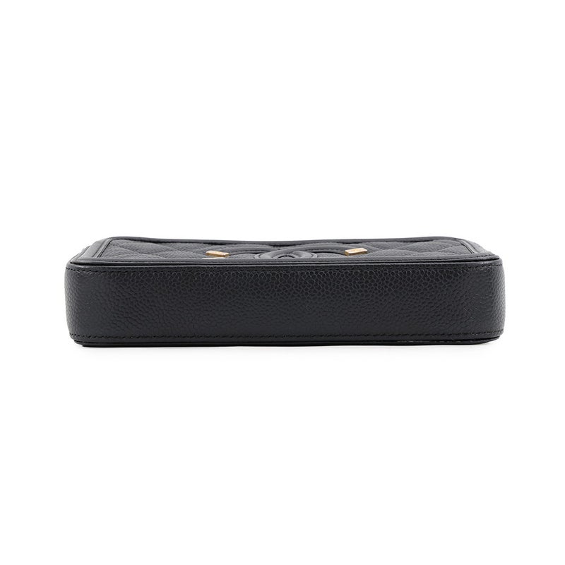 シャネル チェーンウォレット CCフィリグリー キャビアスキン A84450 CHANEL 長財布 黒