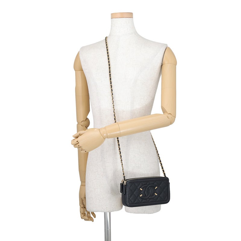 シャネル チェーンウォレット CCフィリグリー キャビアスキン A84450 CHANEL 長財布 黒