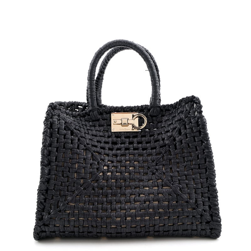 サルヴァトーレ・フェラガモ ハンドバッグ スタジオ ラフィア 211101 Ferragamo 2way 黒
