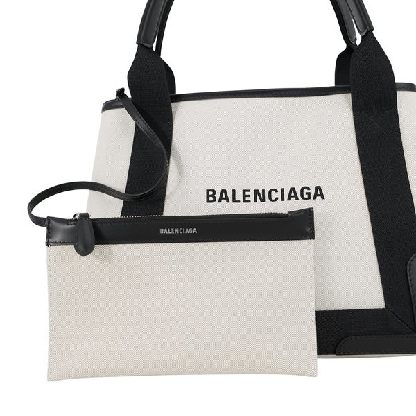 バレンシアガ トートバッグ ネイビーカバス S ポーチ付 339933 BALENCIAGA バッグ 黒 白