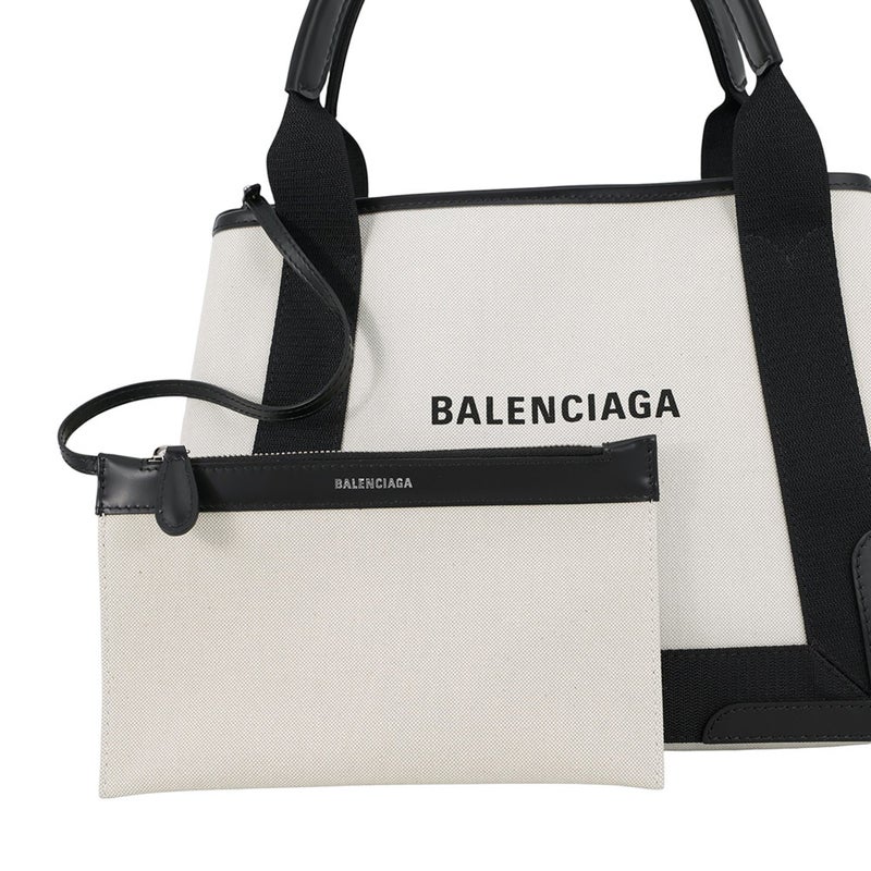 バレンシアガ トートバッグ ネイビーカバス S ポーチ付 339933 BALENCIAGA バッグ 黒 白