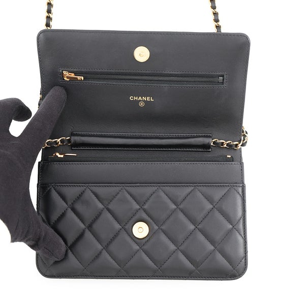 シャネル チェーンウォレット クラシック マトラッセ ココマーク ラムスキン AP0250 CHANEL 黒 財布