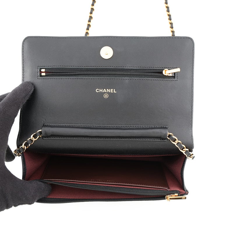 シャネル チェーンウォレット クラシック マトラッセ ココマーク ラムスキン AP0250 CHANEL 黒 財布