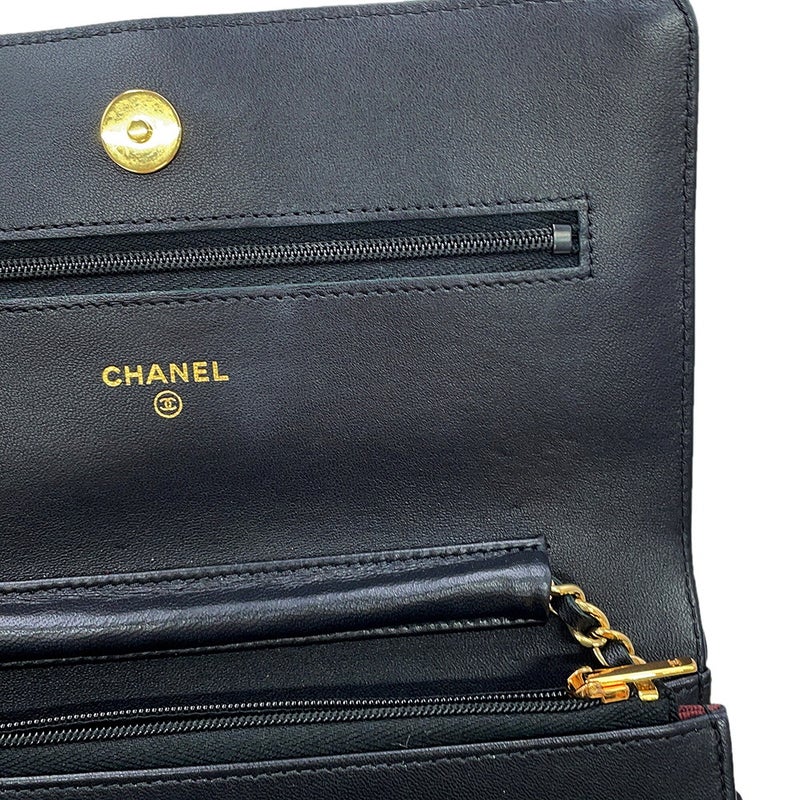 シャネル チェーンウォレット クラシック マトラッセ ココマーク ラムスキン AP0250 CHANEL 黒 財布