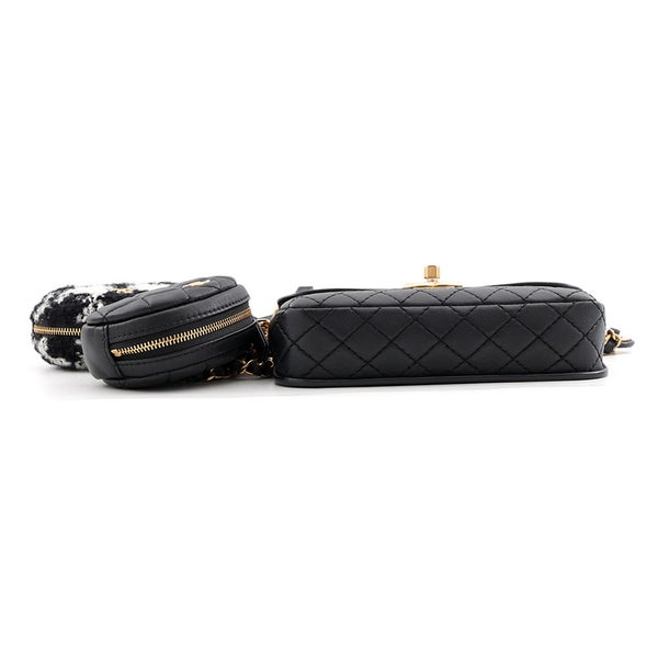 シャネル ウエストバッグ ココマーク マトラッセ レザー/ツイード CHANEL ベルトバッグ 黒