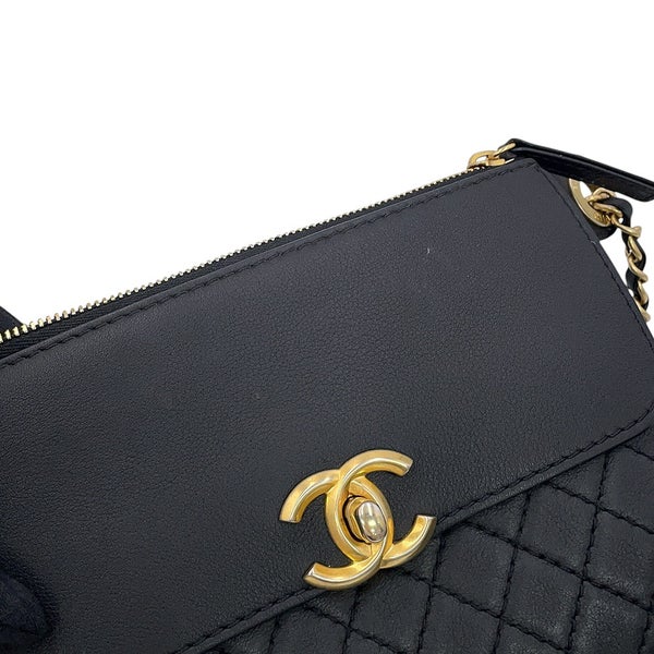 シャネル ウエストバッグ ココマーク マトラッセ レザー/ツイード CHANEL ベルトバッグ 黒