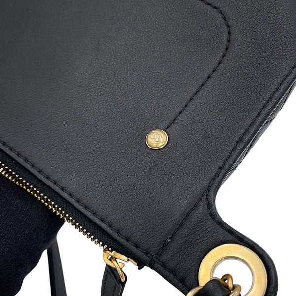 シャネル ウエストバッグ ココマーク マトラッセ レザー/ツイード CHANEL ベルトバッグ 黒