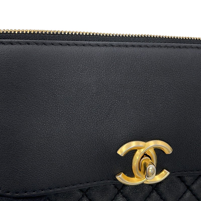 シャネル ウエストバッグ ココマーク マトラッセ レザー/ツイード CHANEL ベルトバッグ 黒