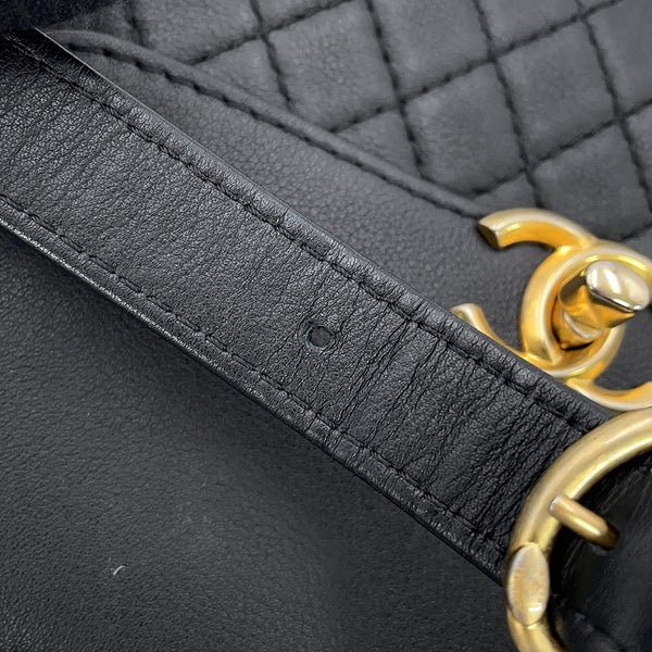 シャネル ウエストバッグ ココマーク マトラッセ レザー/ツイード CHANEL ベルトバッグ 黒