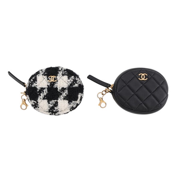 シャネル ウエストバッグ ココマーク マトラッセ レザー/ツイード CHANEL ベルトバッグ 黒
