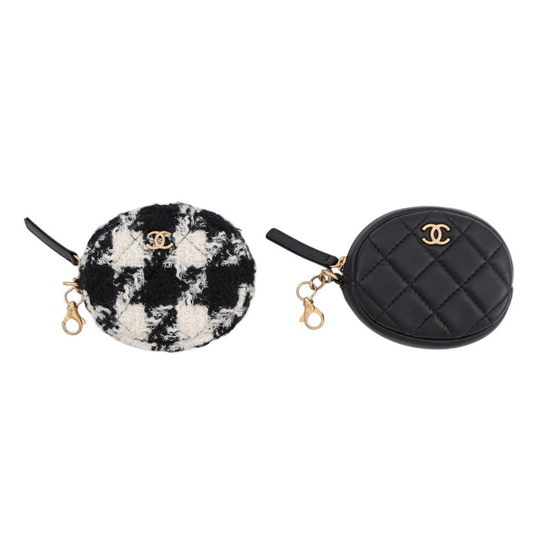 シャネル ウエストバッグ ココマーク マトラッセ レザー/ツイード CHANEL ベルトバッグ 黒
