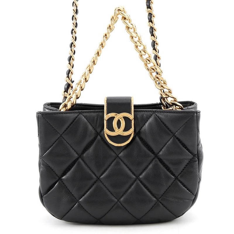 シャネル チェーンショルダーバッグ マトラッセ ココマーク ラムスキン AS3475 CHANEL  2way 黒