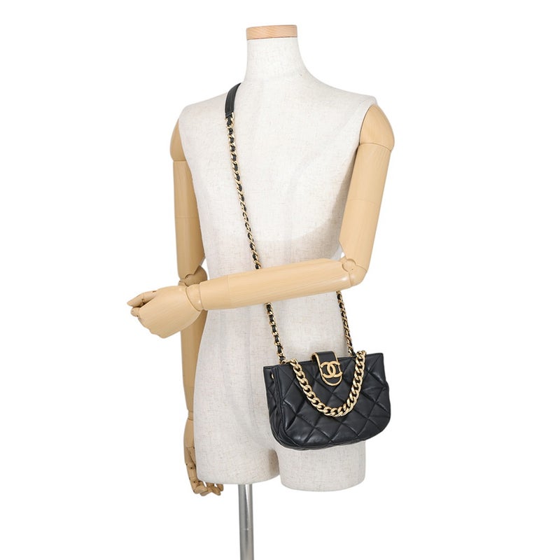 シャネル チェーンショルダーバッグ マトラッセ ココマーク ラムスキン AS3475 CHANEL  2way 黒