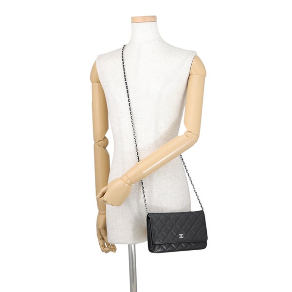 シャネル チェーンウォレット クラシック マトラッセ ココマーク キャビアスキン AP0250 CHANEL 財布 黒