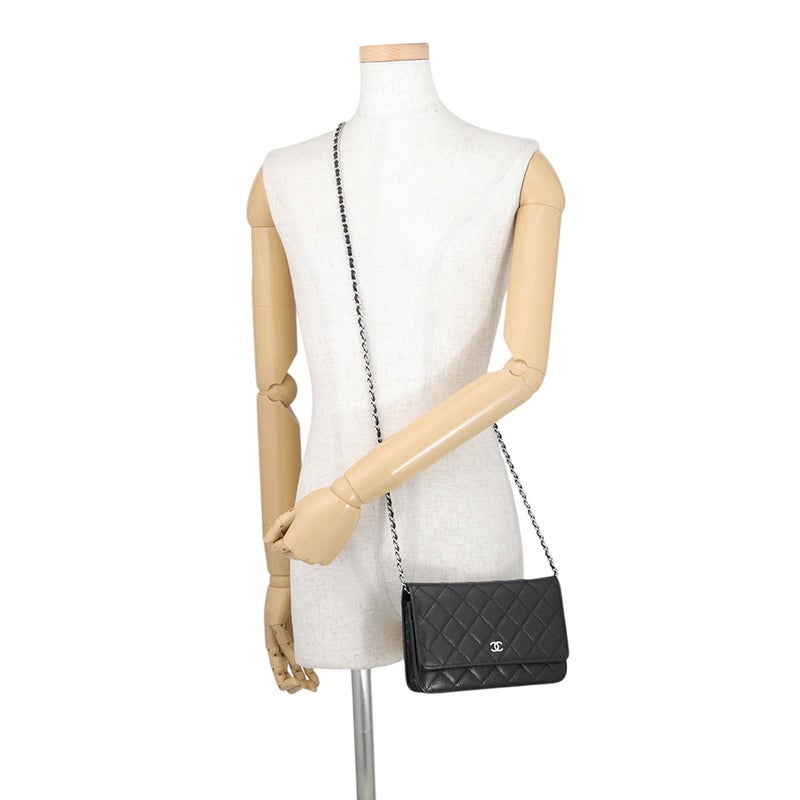 シャネル チェーンウォレット クラシック マトラッセ ココマーク キャビアスキン AP0250 CHANEL 財布 黒