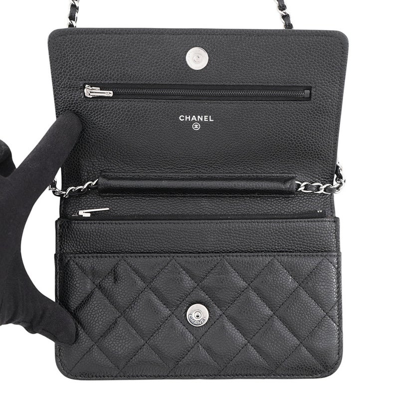 シャネル チェーンウォレット クラシック マトラッセ ココマーク キャビアスキン AP0250 CHANEL 財布 黒