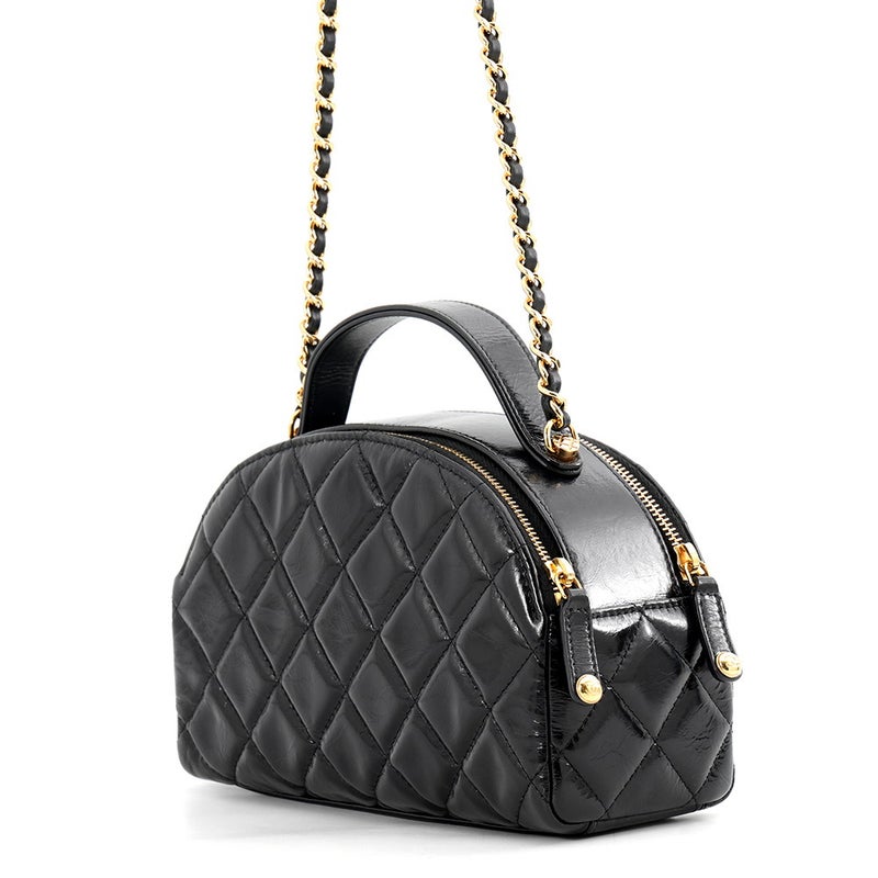 シャネル チェーンショルダーバッグ マトラッセ ココマーク ドーム型 レザー CHANEL バッグ 黒