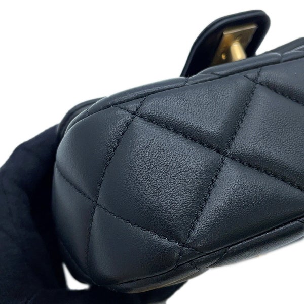 シャネル チェーンショルダーバッグ ミニマトラッセ ダイヤ ハート ラムスキン CHANEL 黒