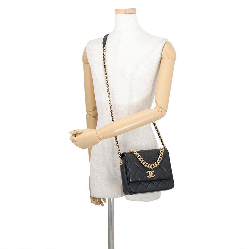 シャネル チェーンショルダーバッグ マトラッセ ココマーク ラムスキン AS2734 CHANEL 黒