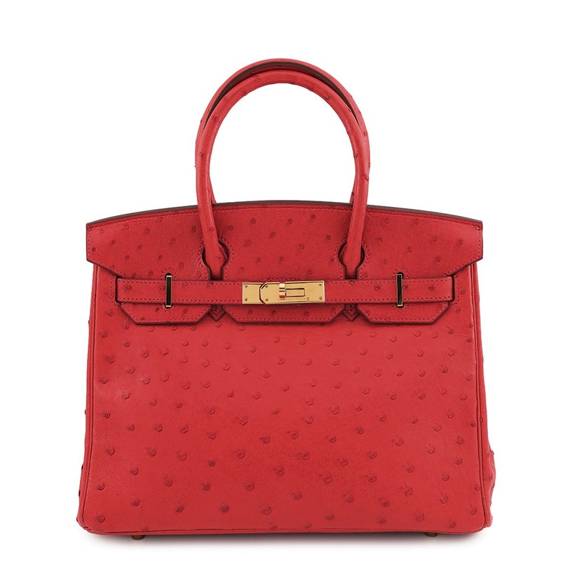 エルメス バーキン30 ルージュヴィフ/ゴールド金具 オーストリッチ □B刻印 HERMES Birkin ハンドバッグ