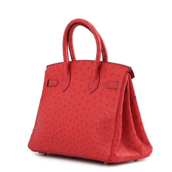 エルメス バーキン30 ルージュヴィフ/ゴールド金具 オーストリッチ □B刻印 HERMES Birkin ハンドバッグ