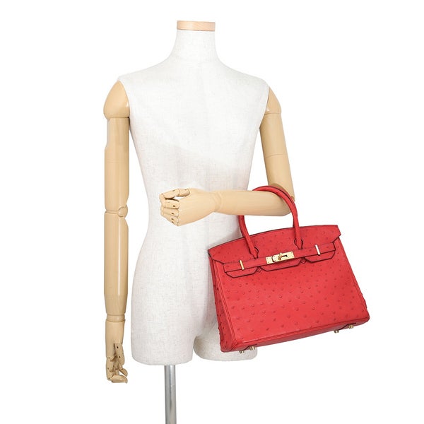 エルメス バーキン30 ルージュヴィフ/ゴールド金具 オーストリッチ □B刻印 HERMES Birkin ハンドバッグ