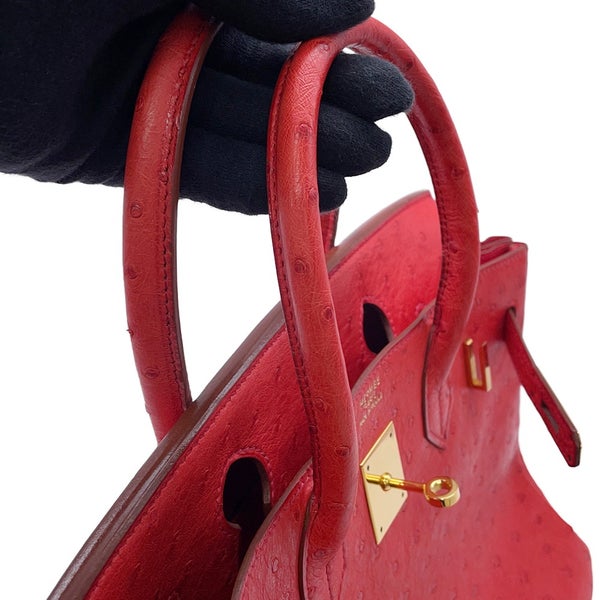 エルメス バーキン30 ルージュヴィフ/ゴールド金具 オーストリッチ □B刻印 HERMES Birkin ハンドバッグ