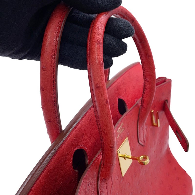 エルメス バーキン30 ルージュヴィフ/ゴールド金具 オーストリッチ □B刻印 HERMES Birkin ハンドバッグ