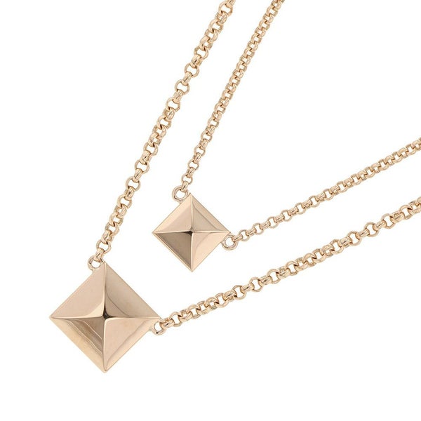 エルメス ネックレス エルメス・クルー・ドゥ・H 2チェーン ダイヤ 24P 0.15ct K18PGピンクゴールド HERMES スタッド ペンダント