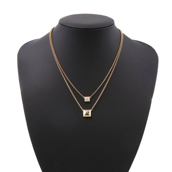 エルメス ネックレス エルメス・クルー・ドゥ・H 2チェーン ダイヤ 24P 0.15ct K18PGピンクゴールド HERMES スタッド ペンダント