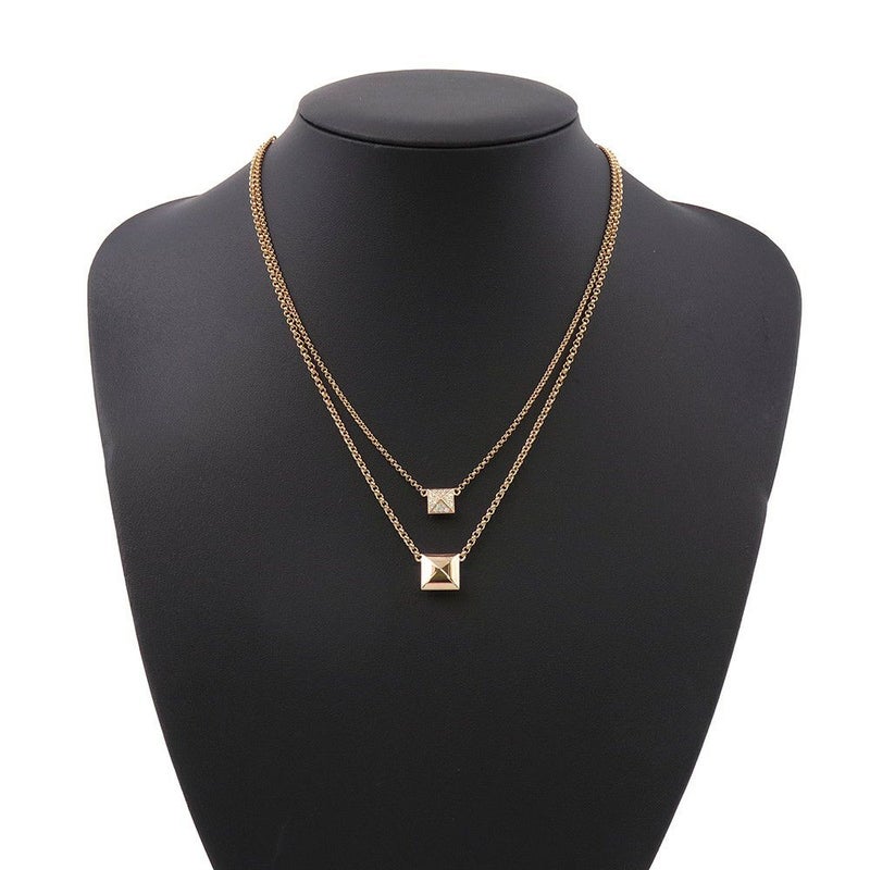 エルメス ネックレス エルメス・クルー・ドゥ・H 2チェーン ダイヤ 24P 0.15ct K18PGピンクゴールド HERMES スタッド ペンダント