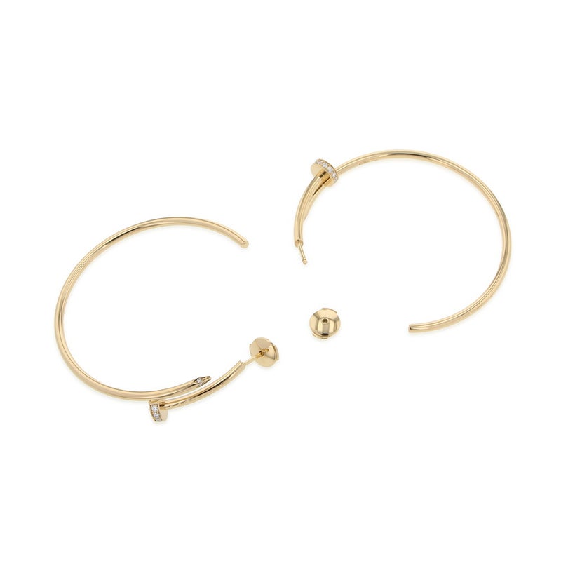 カルティエ ピアス ジュスト アン クル フープ イヤリング ラージモデル ダイヤモンド 28P 計0.17ct K18YG B8301225 フープピアス
