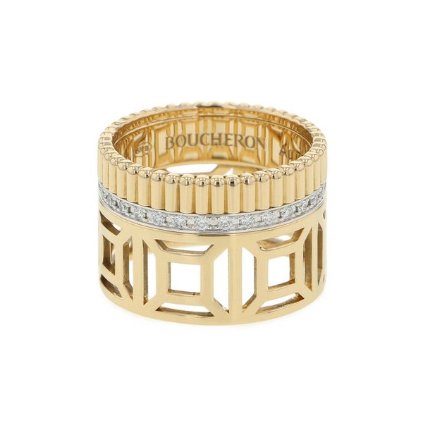 ブシュロン リング キャトル ラディアント オープンワーク リング ダイヤモンド 33P 計0.29ct K18YG/K18WG サイズ51 JRG03013