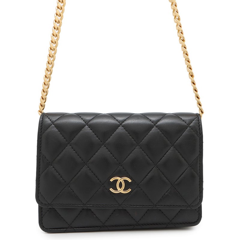 シャネル チェーンウォレット マトラッセ フェイクパール ミニ ラムスキン AP2932 CHANEL 黒