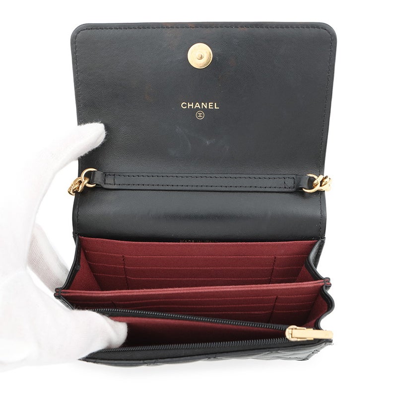 シャネル チェーンウォレット マトラッセ フェイクパール ミニ ラムスキン AP2932 CHANEL 黒