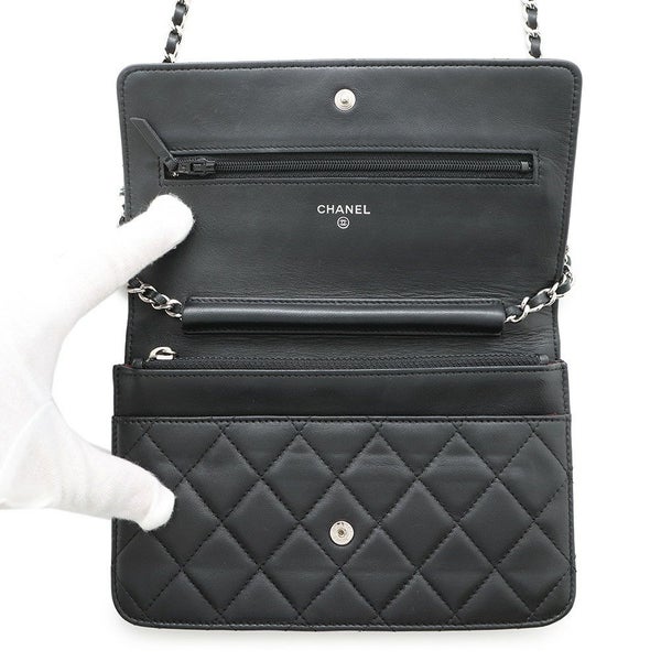 シャネル チェーンウォレット マトラッセ ココマーク ラムスキン キルティング A33814 CHANEL 財布 黒