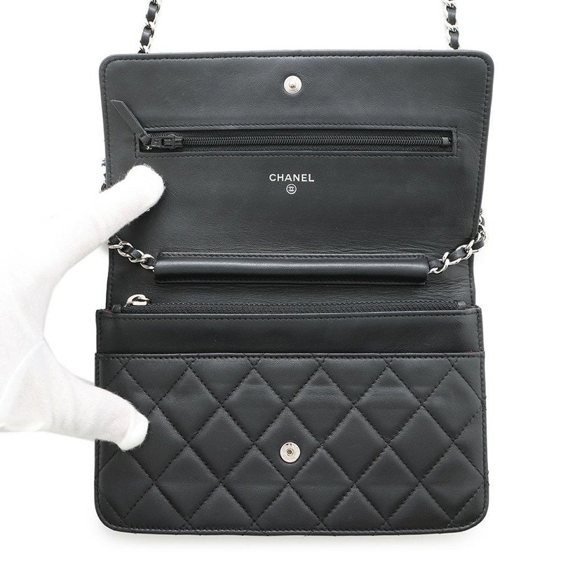 シャネル チェーンウォレット マトラッセ ココマーク ラムスキン キルティング A33814 CHANEL 財布 黒