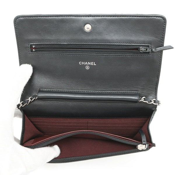 シャネル チェーンウォレット マトラッセ ココマーク ラムスキン キルティング A33814 CHANEL 財布 黒