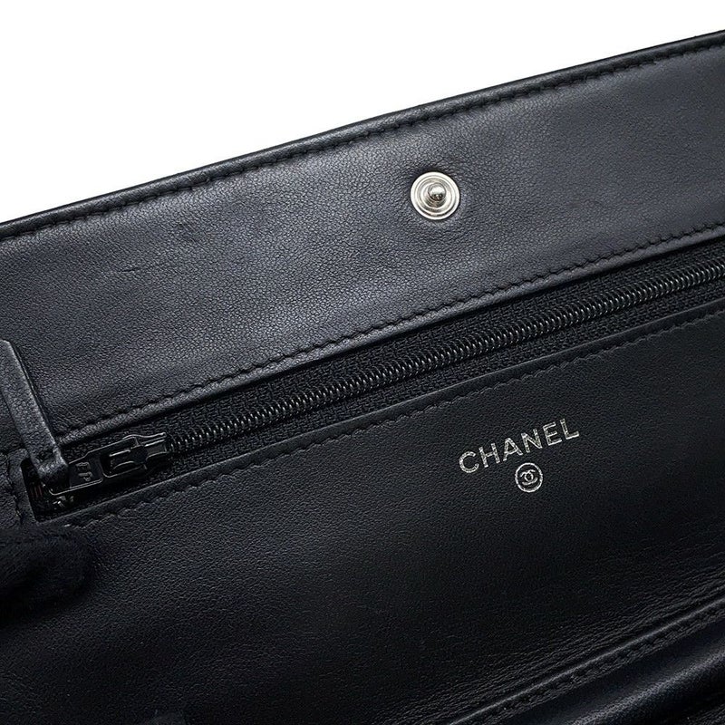 シャネル チェーンウォレット マトラッセ ココマーク ラムスキン キルティング A33814 CHANEL 財布 黒