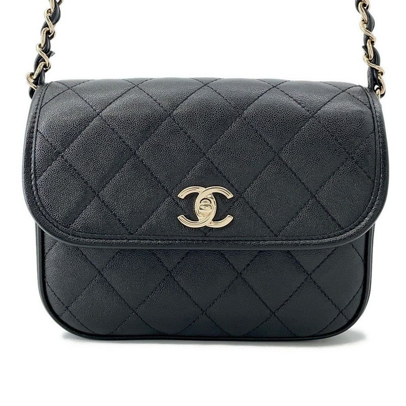 シャネル チェーンショルダーバッグ マトラッセ ココマーク スモールメッセンジャーバッグ ラムスキン AS2447 CHANEL 黒