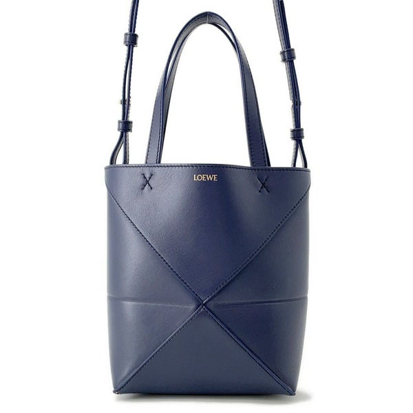 ロエベ ハンドバッグ パズル フォルド ミニトート シャイニーカーフレザー A657V25X01 LOEWE 2way ネイビー