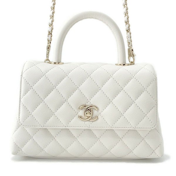 シャネル ハンドバッグ マトラッセ ココマーク ココハンドル キャビアスキン A92990 CHANEL 2way 白