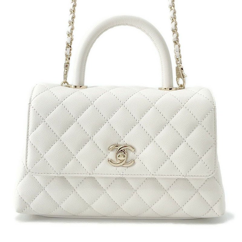 シャネル ハンドバッグ マトラッセ ココマーク ココハンドル キャビアスキン A92990 CHANEL 2way 白