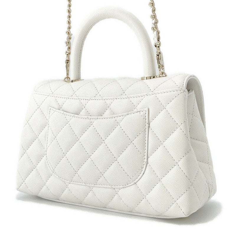 シャネル ハンドバッグ マトラッセ ココマーク ココハンドル キャビアスキン A92990 CHANEL 2way 白