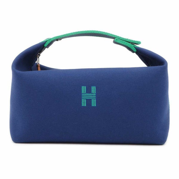 エルメス ポーチ ブリッド・ア・ブラックGM ネイビー/グリーン/シルバー金具 キャンバス HERMES