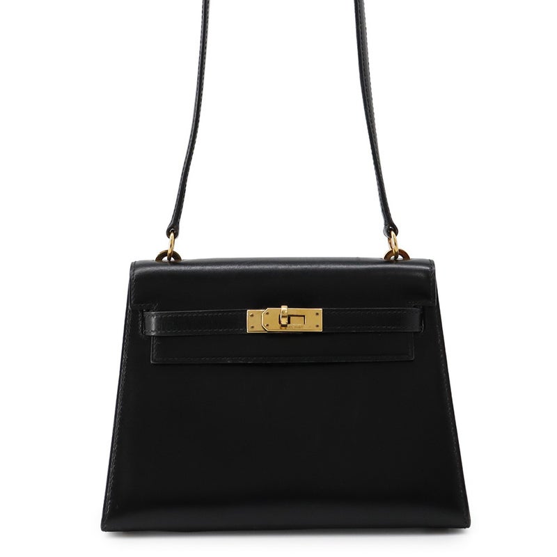 エルメス ハンドバッグ ミニケリー 外縫い ブラック/ゴールド金具 ボックスカーフ 〇S刻印 HERMES Kelly 2wayバッグ 黒
