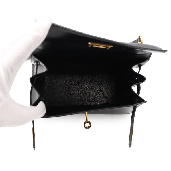 エルメス ハンドバッグ ミニケリー 外縫い ブラック/ゴールド金具 ボックスカーフ 〇S刻印 HERMES Kelly 2wayバッグ 黒
