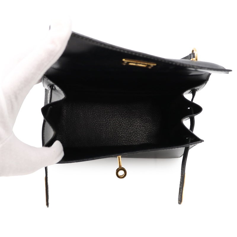 エルメス ハンドバッグ ミニケリー 外縫い ブラック/ゴールド金具 ボックスカーフ 〇S刻印 HERMES Kelly 2wayバッグ 黒
