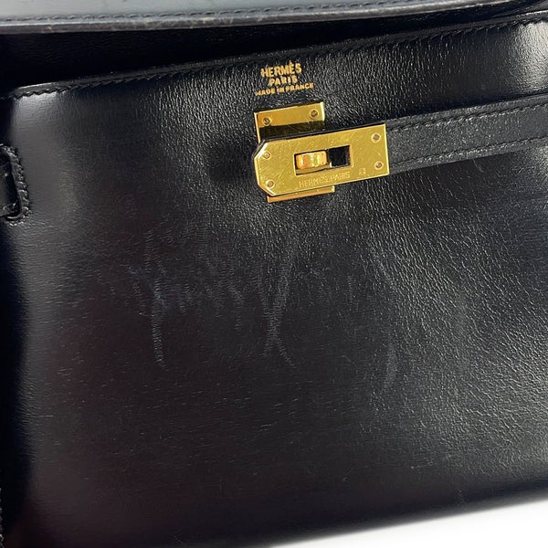 エルメス ハンドバッグ ミニケリー 外縫い ブラック/ゴールド金具 ボックスカーフ 〇S刻印 HERMES Kelly 2wayバッグ 黒